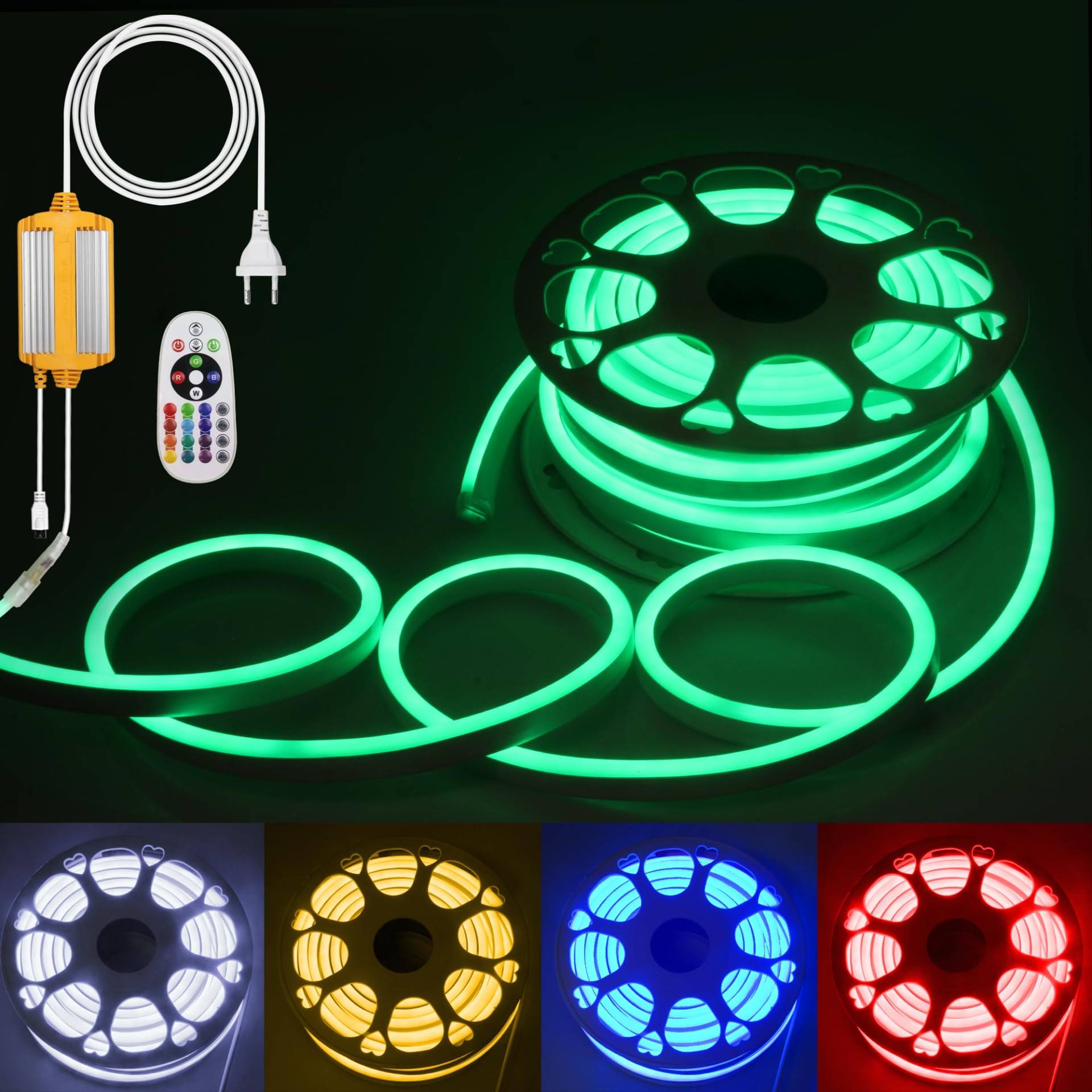 ALITOVE RGB LED Streifen 230V Dimmbar 15M Neon LED Strip 80LEDs/m LED Band Aussenbereich Wasserdicht IP65 mit 24 Tasten IR-Fernbedienung für Innen- und Außendekoration (Keine APP) von ALITOVE