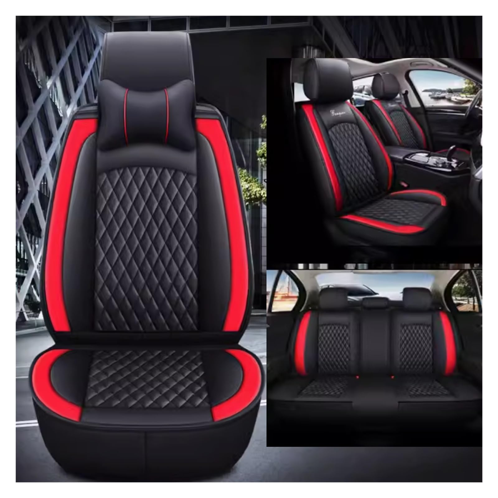 ALKANI Full Set Auto Sitzbezüge für Volkswagen Polo VI 2020, Auto Sitzbezüge Sets, Sitzbezug Schonbezüge Sets,Autositzbezüge Leder, Autositzbezüge Universal passend(Red+Headrest) von ALKANI