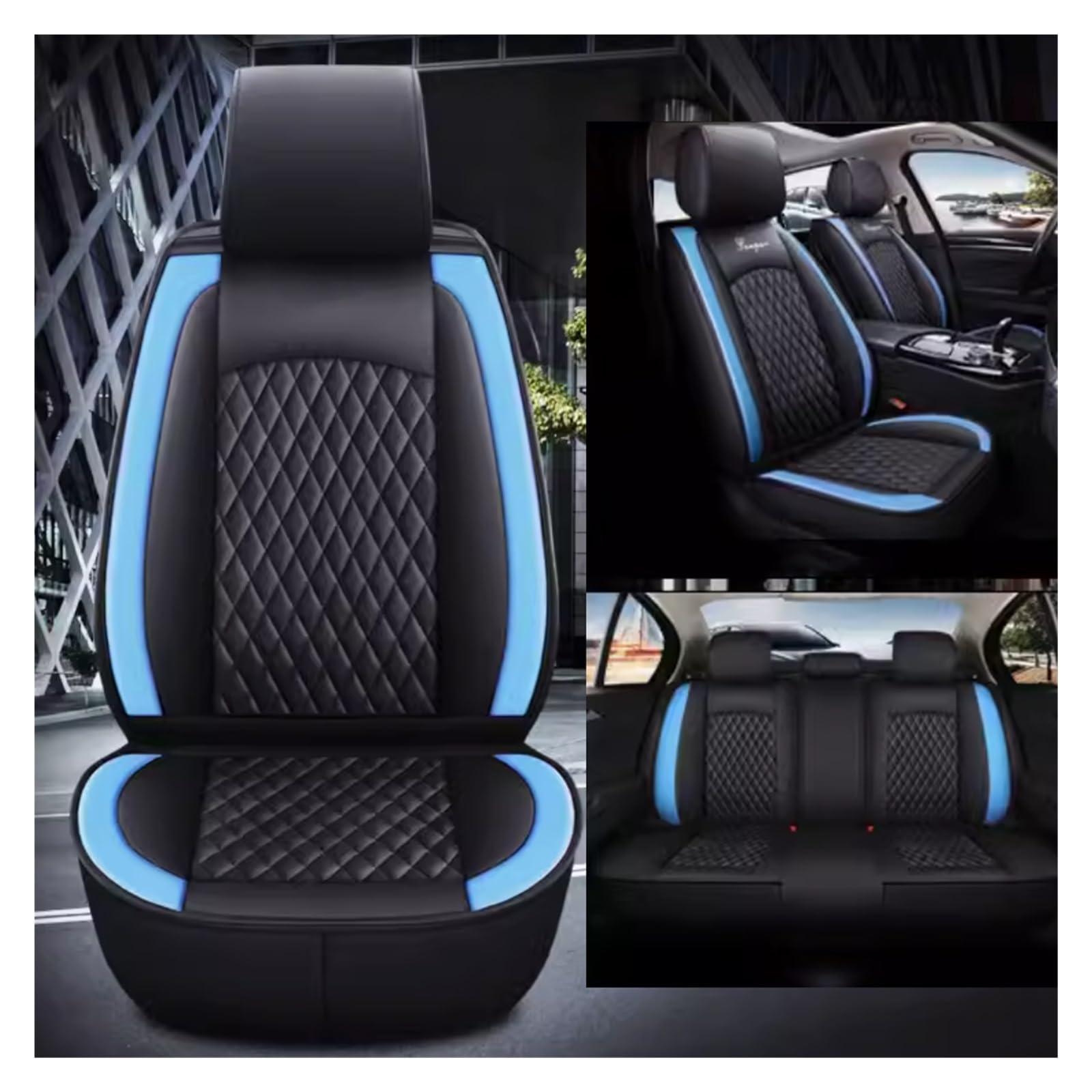 ALKANI Leder Autositzbezüge Fit für BMW X2 5 Sitze Bequeme rutschfeste Sitzbezüge Nappa Leder Sport Sitzbezug Autositzbezug Vollständiges Set Luxus Sitzbezüge Passform (Blau) von ALKANI