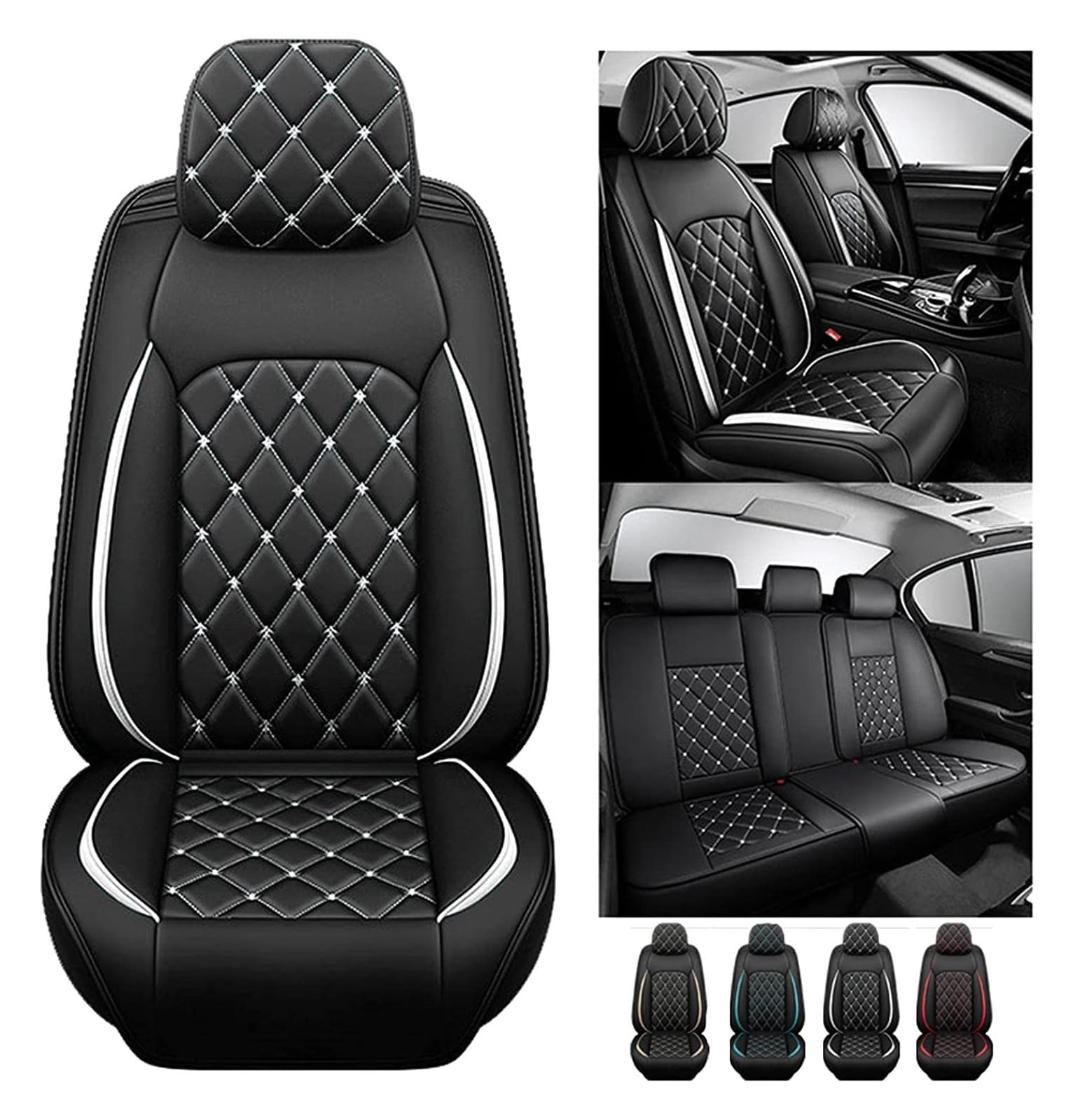 SitzbezüGesets Für Ford Puma SUV 2019-2023,Schonbezug Leder,Autositz-Auflage Universal Leder Auto-SchonbezüGe Wasserdicht Sitzschoner,PU Leder Sitzschoner,Anti-Rutsch 5-Sitzer ( Color : C(White ) ) von ALKANI