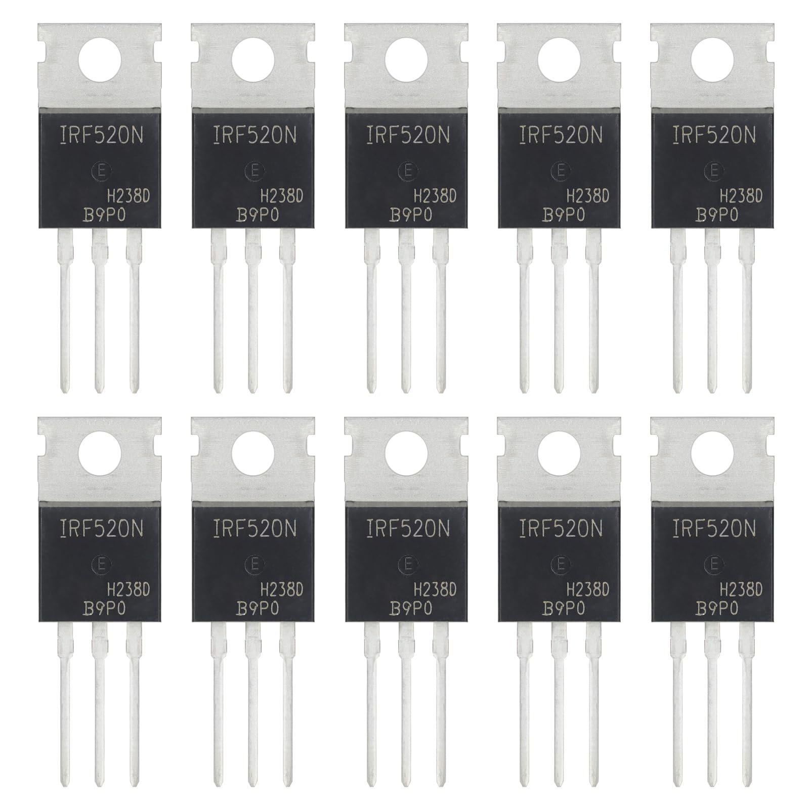 ALLECIN 10 Stück IRF520 IRF520N IRF520PBF MOSFET Transistoren 9,7A 100V N-Kanal Leistungs MOSFETS Transistor 9,7 Ampere 100 Volt TO-220 von ALLECIN