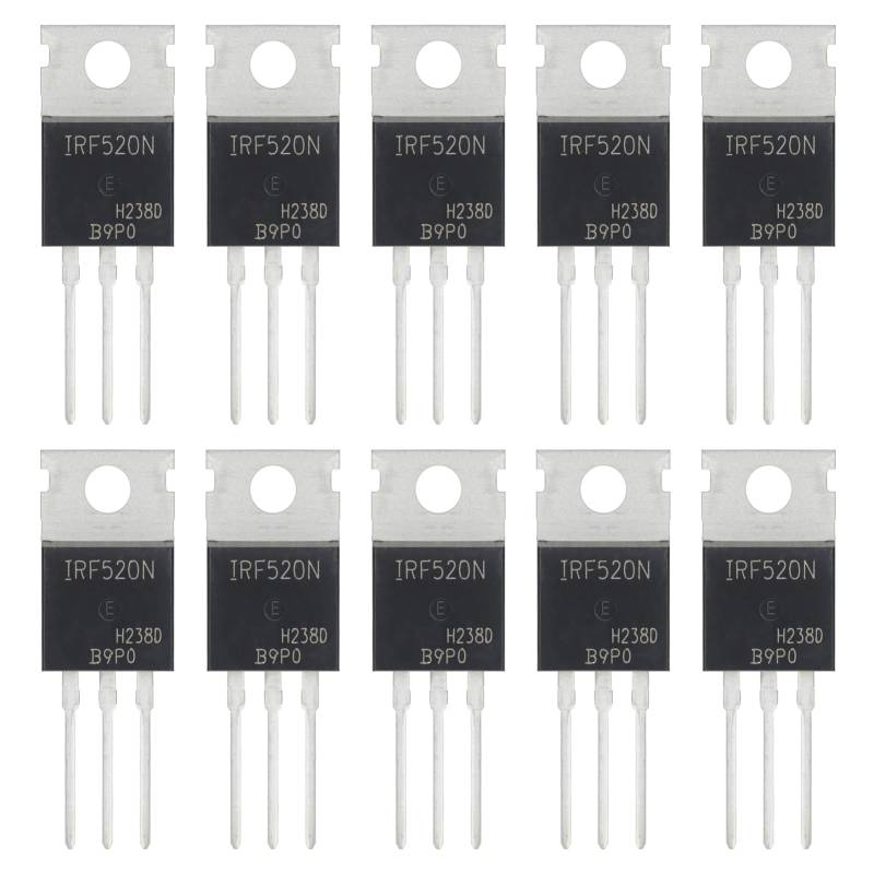 ALLECIN 10 Stück IRF520 IRF520N IRF520PBF MOSFET Transistoren 9,7A 100V N-Kanal Leistungs MOSFETS Transistor 9,7 Ampere 100 Volt TO-220 von ALLECIN