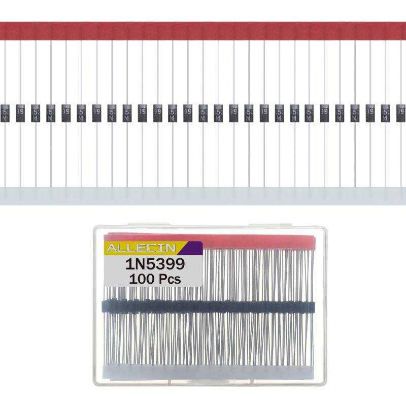 ALLECIN 100 Stück 1N5399 Gleichrichter Diode 1,5A 1000V IN5399 Gleichrichterdiode 5399 Axial DO-15 1,5Amp 1000Volt Rectifier Dioden Siliziumdioden von ALLECIN