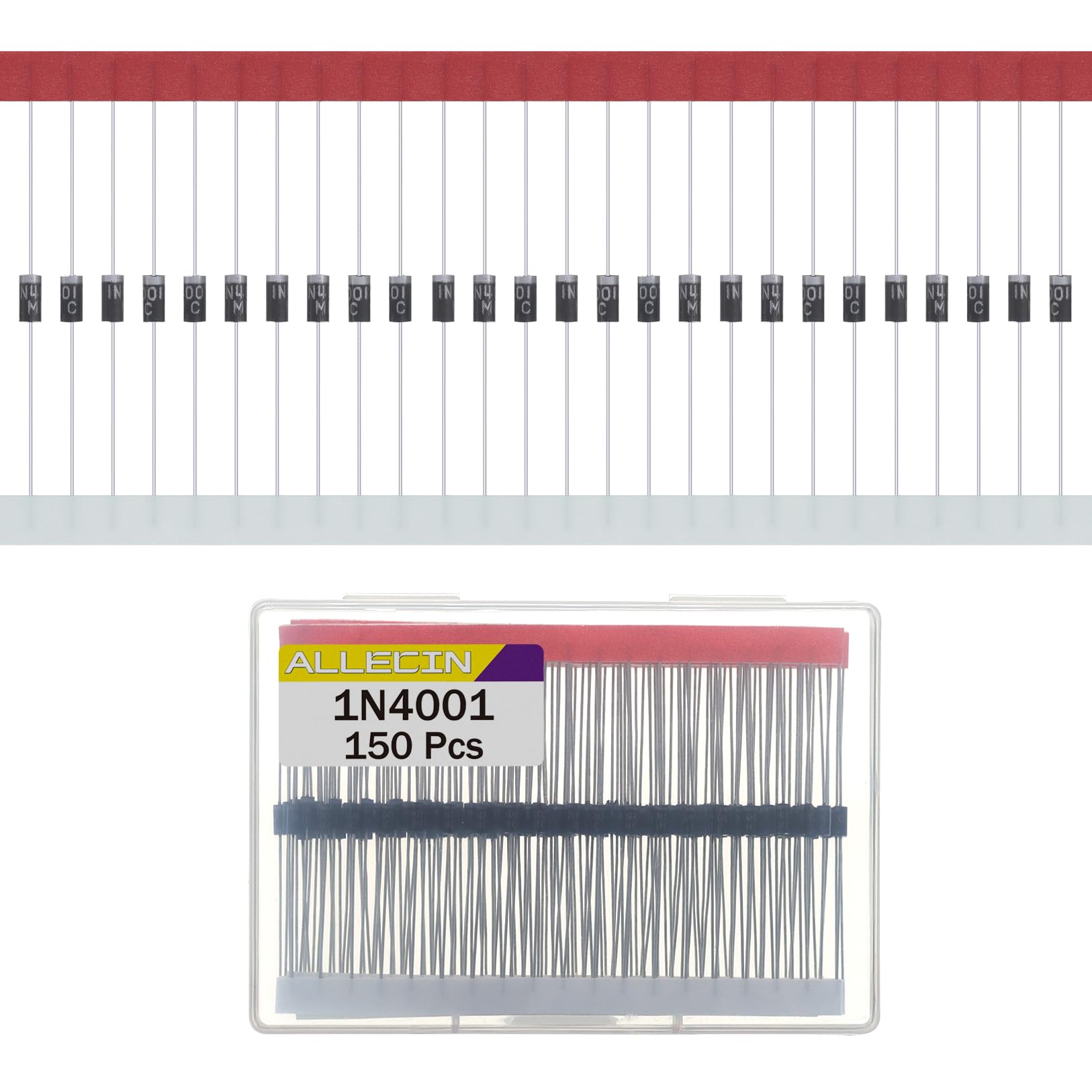 ALLECIN 150 Stück 1N4001 Gleichrichter Diode IN4001 1A 50V 4001 Axial 1Amp 50Volt Gleichrichterdiode Rectifier Dioden DO-41 von ALLECIN