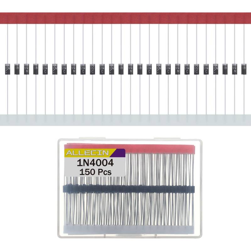 ALLECIN 150 Stück 1N4004 Gleichrichter Diode 1A 400V IN4004 4004 Axial 1Amp 400Volt Gleichrichterdiode Rectifier Dioden DO-41 von ALLECIN