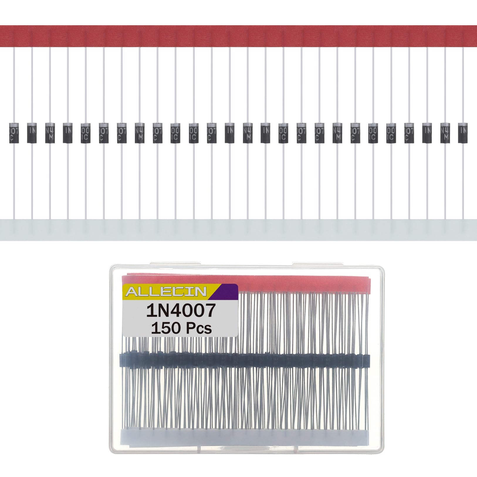 ALLECIN 150 Stück 1N4007 Gleichrichter Diode 1A 1000V IN4007 4007 Axial 1Amp 1000Volt DO-41 Gleichrichterdiode Rectifier Dioden von ALLECIN