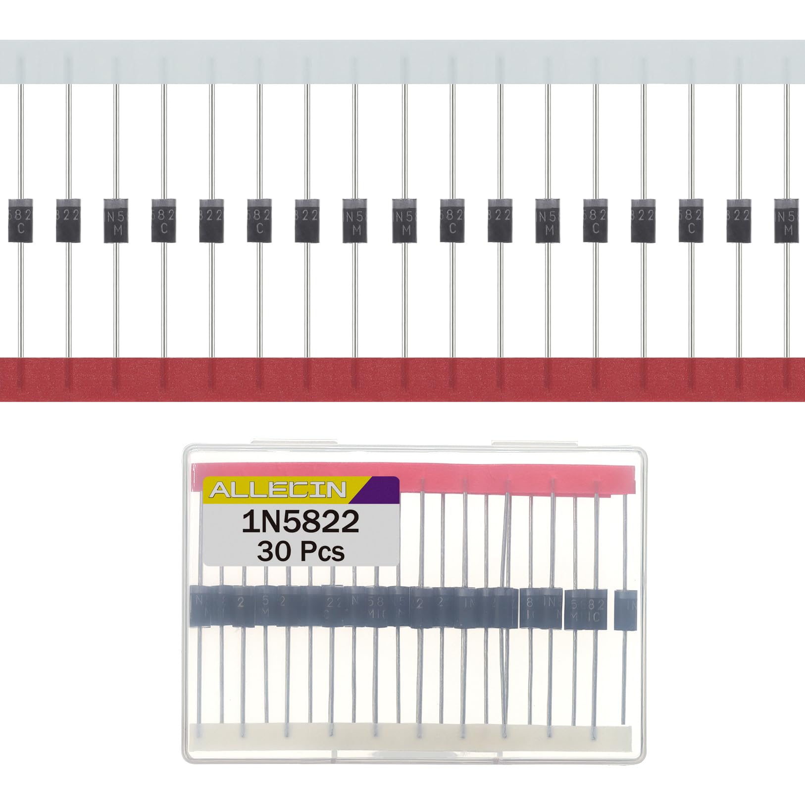 ALLECIN 30 Stück 1N5822 Schottky Diode Gleichrichterdiode 3A 40V IN5822 5822 Axial Dioden DO-201AD 3Amp 40Volt Siliziumdioden von ALLECIN