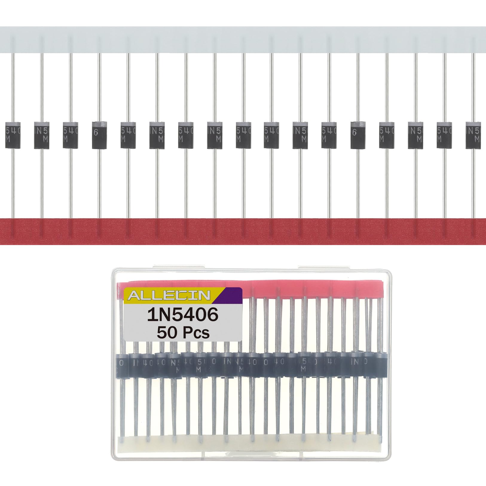 ALLECIN 50 Stück 1N5406 Gleichrichter Diode 3A 600V IN5406 Gleichrichterdiode 5406 Axial DO-201AD 3Amp 600Volt Rectifier Dioden Siliziumdioden von ALLECIN