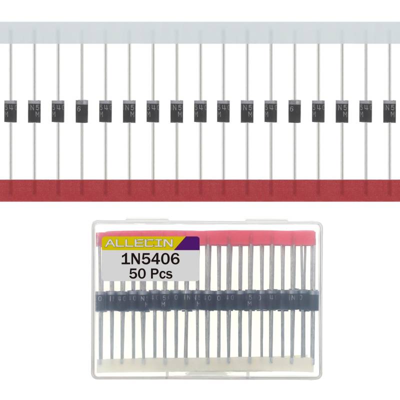 ALLECIN 50 Stück 1N5406 Gleichrichter Diode 3A 600V IN5406 Gleichrichterdiode 5406 Axial DO-201AD 3Amp 600Volt Rectifier Dioden Siliziumdioden von ALLECIN