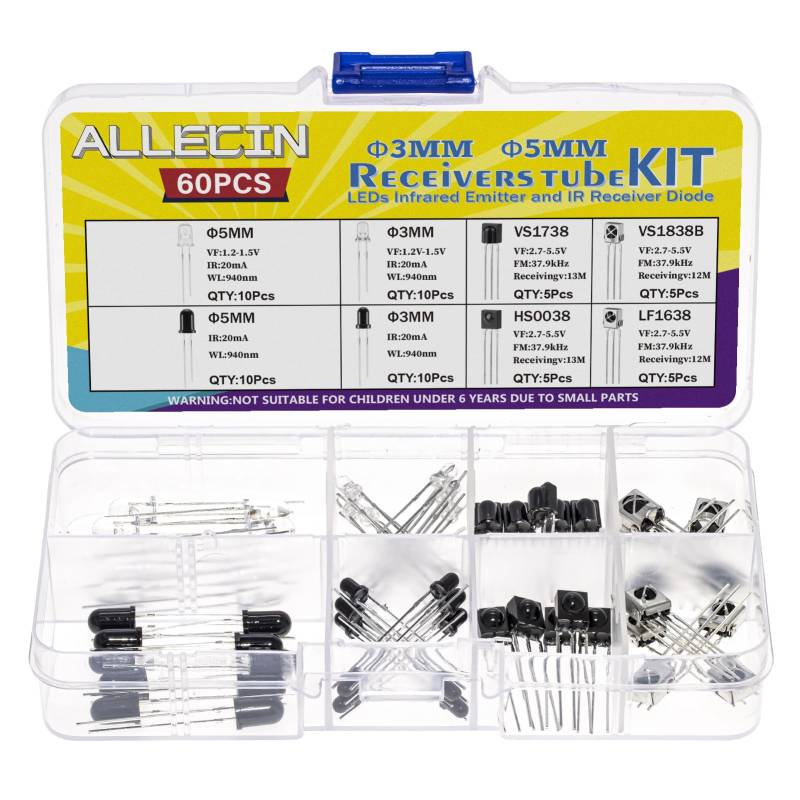 ALLECIN 60 Stück Infrarot LED Diode IR Empfänger und Emitter Dioden Set Led Infrared Emission and Receiver 3MM 5MM 940nm Infrarotsender 1838 1738 0038 1638 Infrarotempfänger Infrarotdiode Kit von ALLECIN