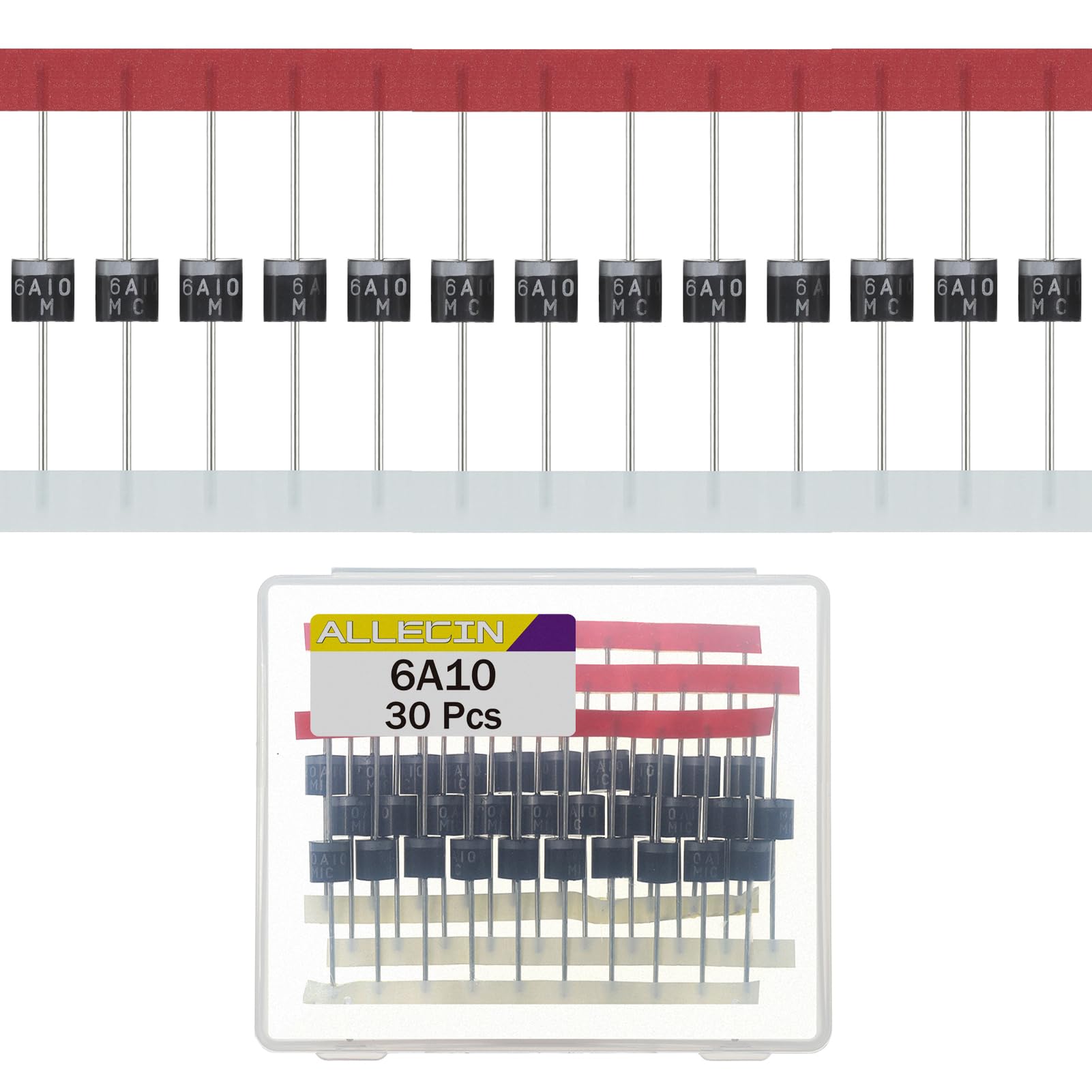 ALLECIN 6A10 Gleichrichter Diode 6A 1000V R-6 Gleichrichterdiode Axial Rectifier Silizium Dioden 6Amp 1000Volt (Packung mit 30 Stück) von ALLECIN
