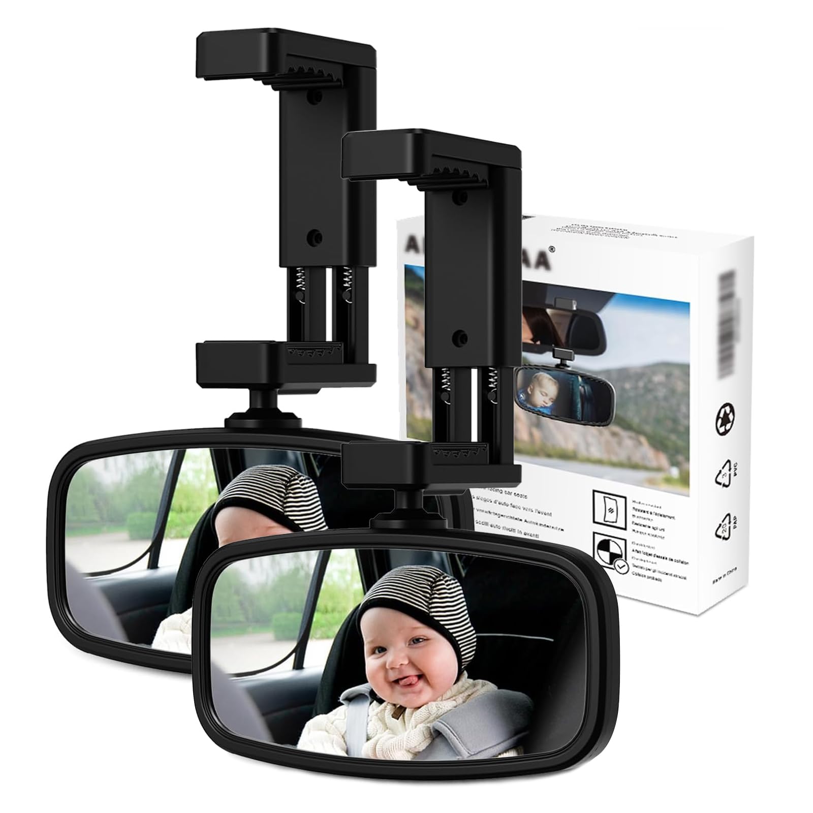 Baby Auto Rückspiegel, Spiegel Baby Auto Rücksitz mit Gefederten Clips, Glas-Spiegel, 360° Drehbar, Kinderspiegel Auto für Meisten Auto(129 * 65.8mm) von ALLILUYAA