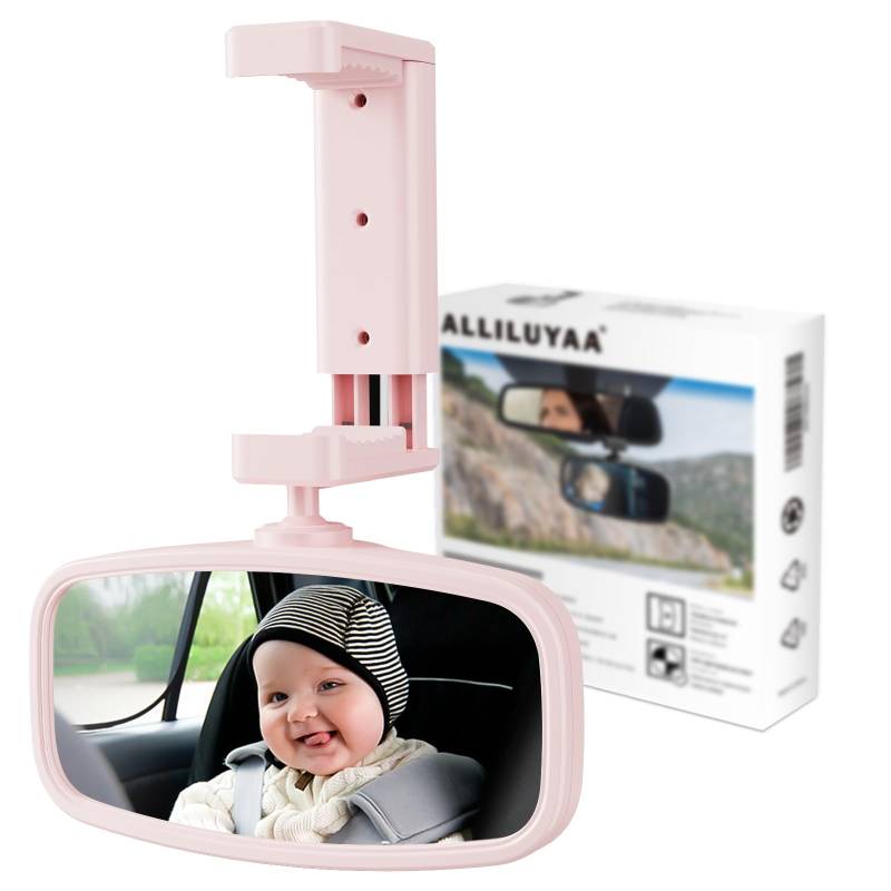 Spiegel Auto Baby, Rückspiegel Baby Auto mit Gefederten Clips, Glas-Spiegel, 360° Drehbar, Rücksitzspiegel Baby für Meisten Auto(129 * 65.8mm) (Rosa) von ALLILUYAA