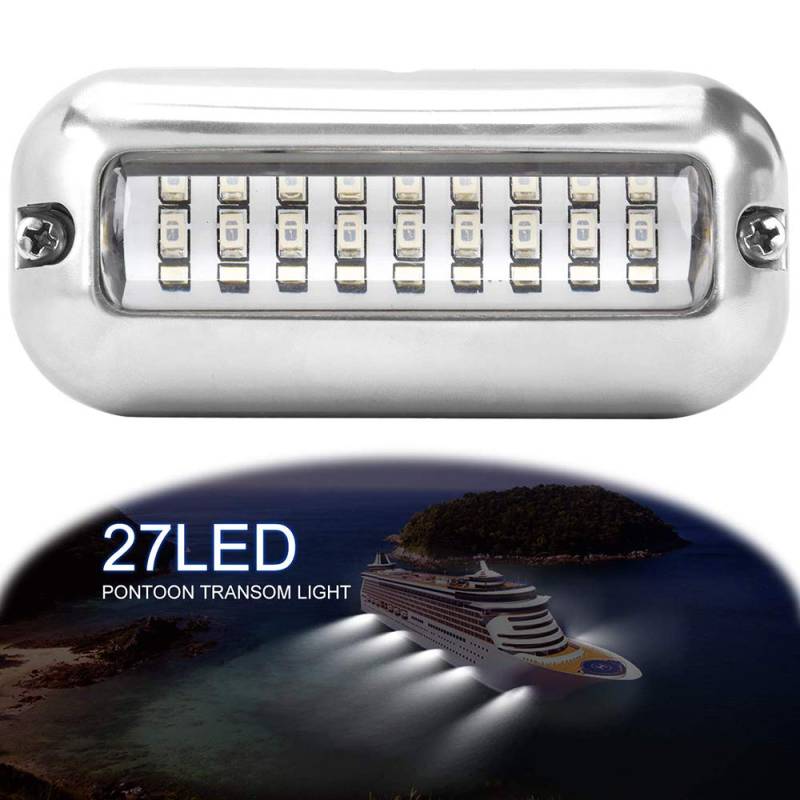 ALLOMN Bootsnavigationslicht, 50W 12V 27 LED Navigationslampe Grünweiß Blau Marine Light IP68 Wasserdichtes Unterwasser Edelstahl Schiffsstrahl Licht (Weiß) von ALLOMN