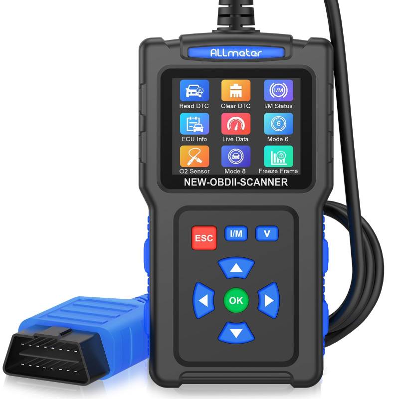 ALLmeter OBD2 Diagnosegerät Auto, Auslesegerät Auto, mit DTC-Definition, 9 OBD2 Modi, 9 Sprachen, Spannungserkennung, KFZ-Fehlercode-Lesegerät, OBD-II Diagnosewerkzeuge für Autos nach 1996 (Blau) von ALLmeter