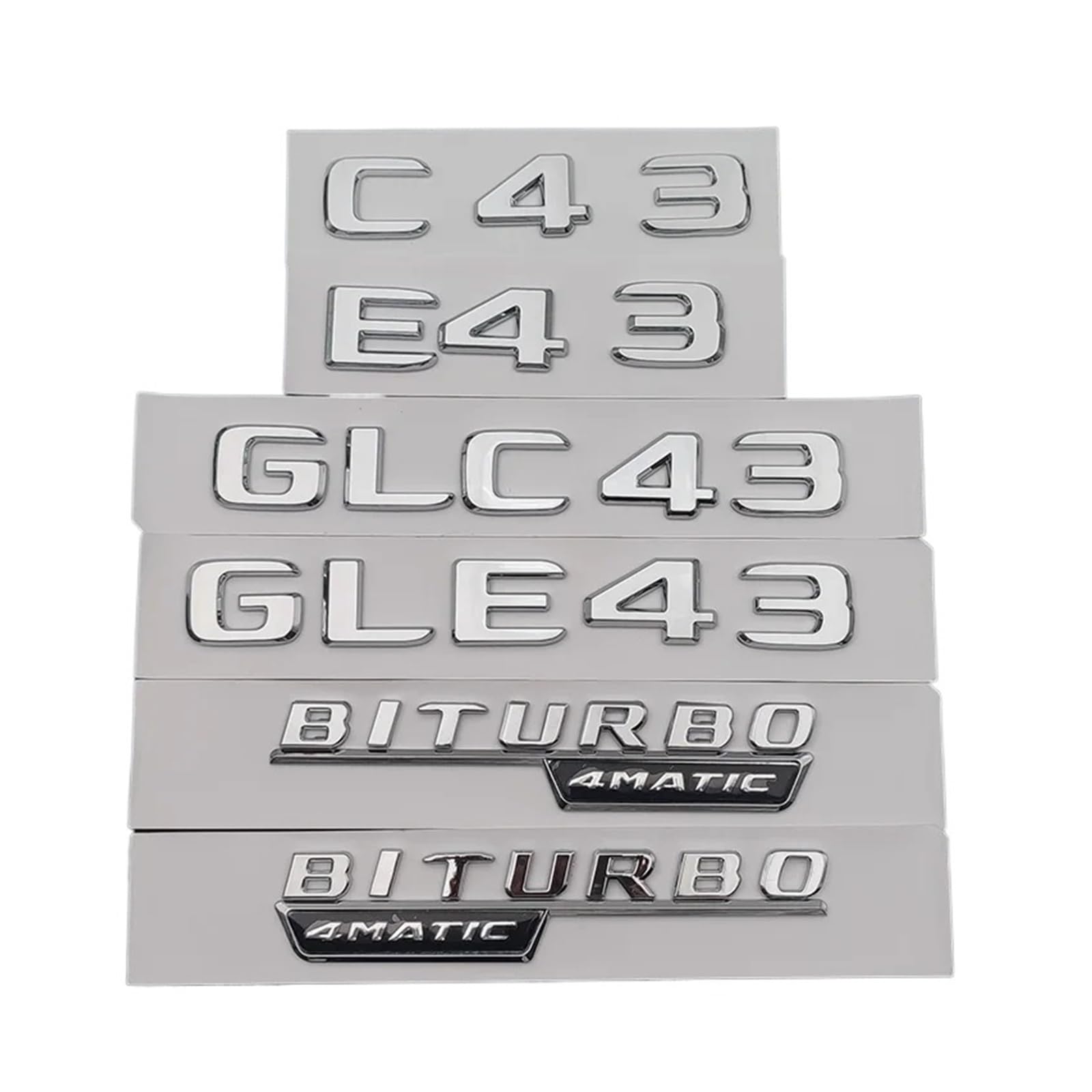 ALMVIS 3D-Kofferraumaufkleber C43 E43 GLE43 GLC43 BITURBO 4MATIC Emblem Logo Passend for Mercedes AMG W205 W204 W213 W212 X253 W167 Zubehör Auto-Logo-Aufkleber(Chrome Silver,GLE43) von ALMVIS