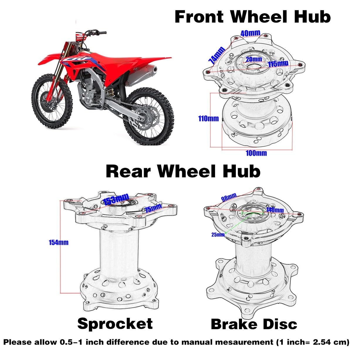 Aluminium Billet Vorder- und Hinterradnabe Kompatibel mit CR 125 250 CRF 250R 450R 450X 250X 2002 2003 2004 2005 2006 2007-2017(Black Rear) von ALOFdH