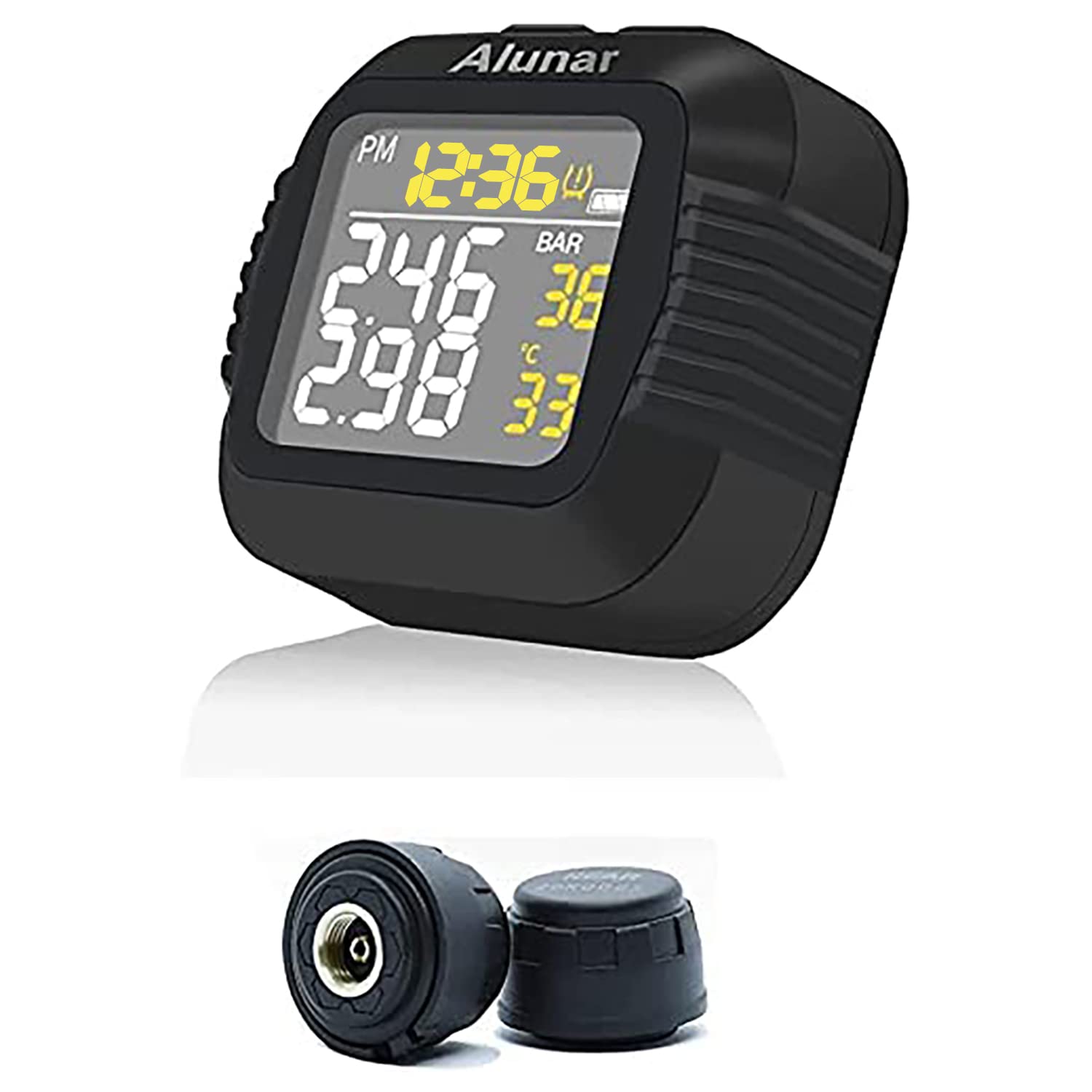 ALUNAR-TPMS Reifendrucküberwachungssystem Auto Alarm Funk IPX7 Wasserdichtes Motorrad von ALUNAR