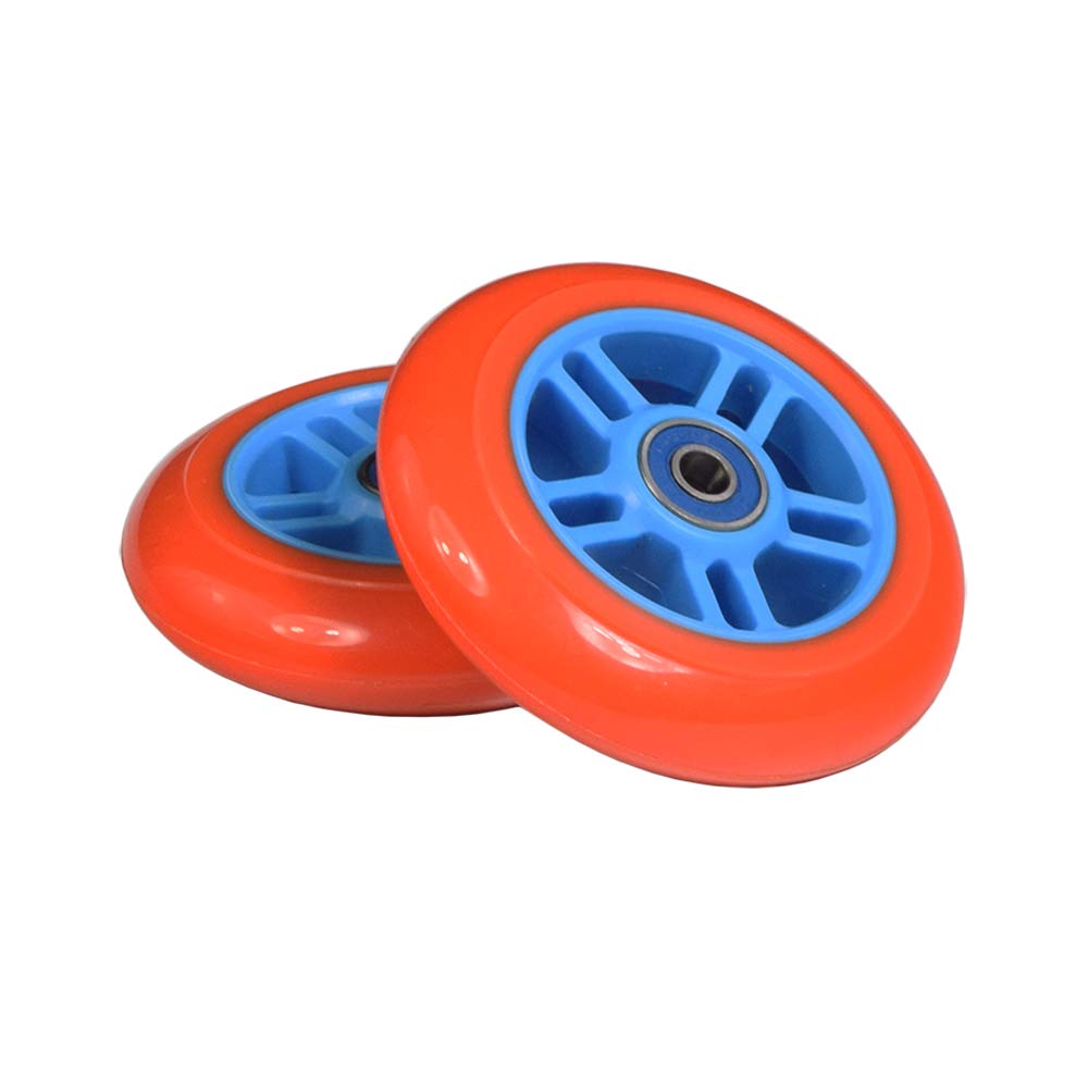 98mm Razor A Kickscooter Räder mit Kugellager und 5 Speichen Felgen (2er Set) (Orange Wheel Blue Nabe) von ALVEYTECH