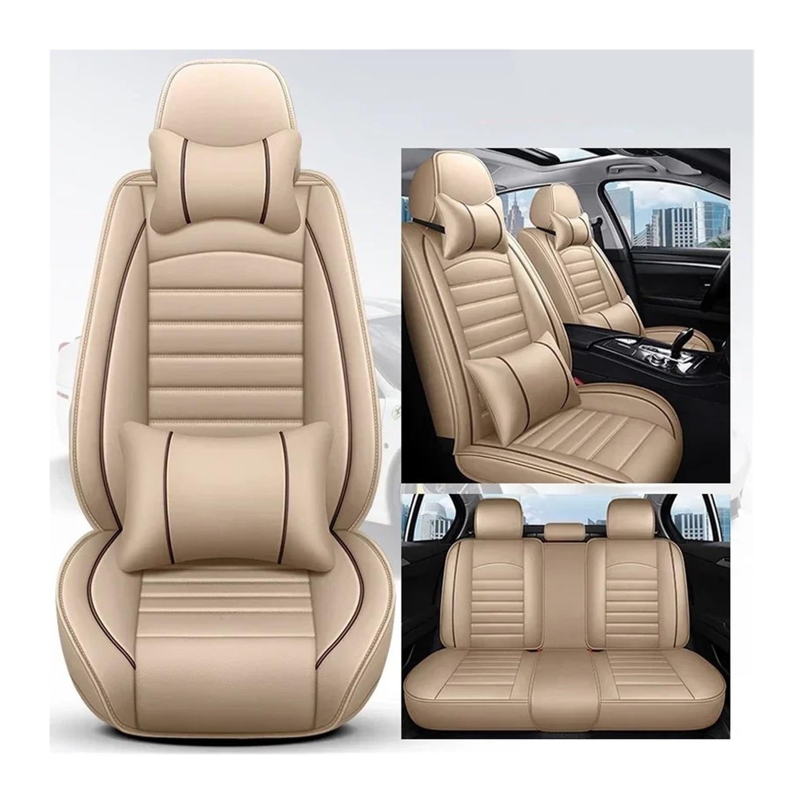 ALZZTUND schonbezug autositz Für 3er E21 E30 E36 E46 E90 E91 E92 I3 Autositzbezug Autositzschoner(Beige 5 Seat Pillow) von ALZZTUND