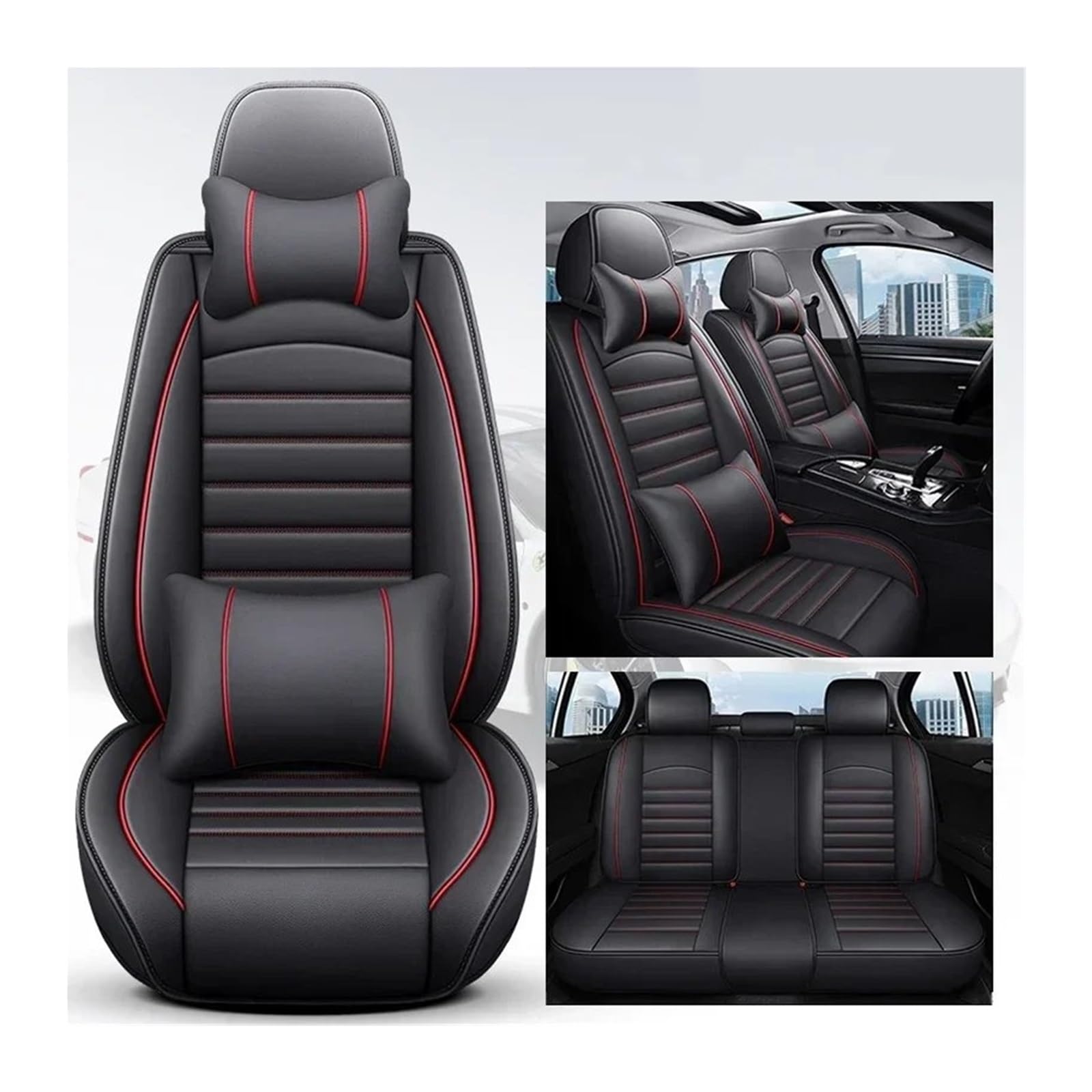 ALZZTUND schonbezug autositz Für Infiniti FX35 ESQ EX25 JX35 M25 M35 QX30 QX50 QX56 Q50 QX60 QX70 QX80 Q60 G35 Autositzbezug Autositzschoner(Black Red Pillow) von ALZZTUND