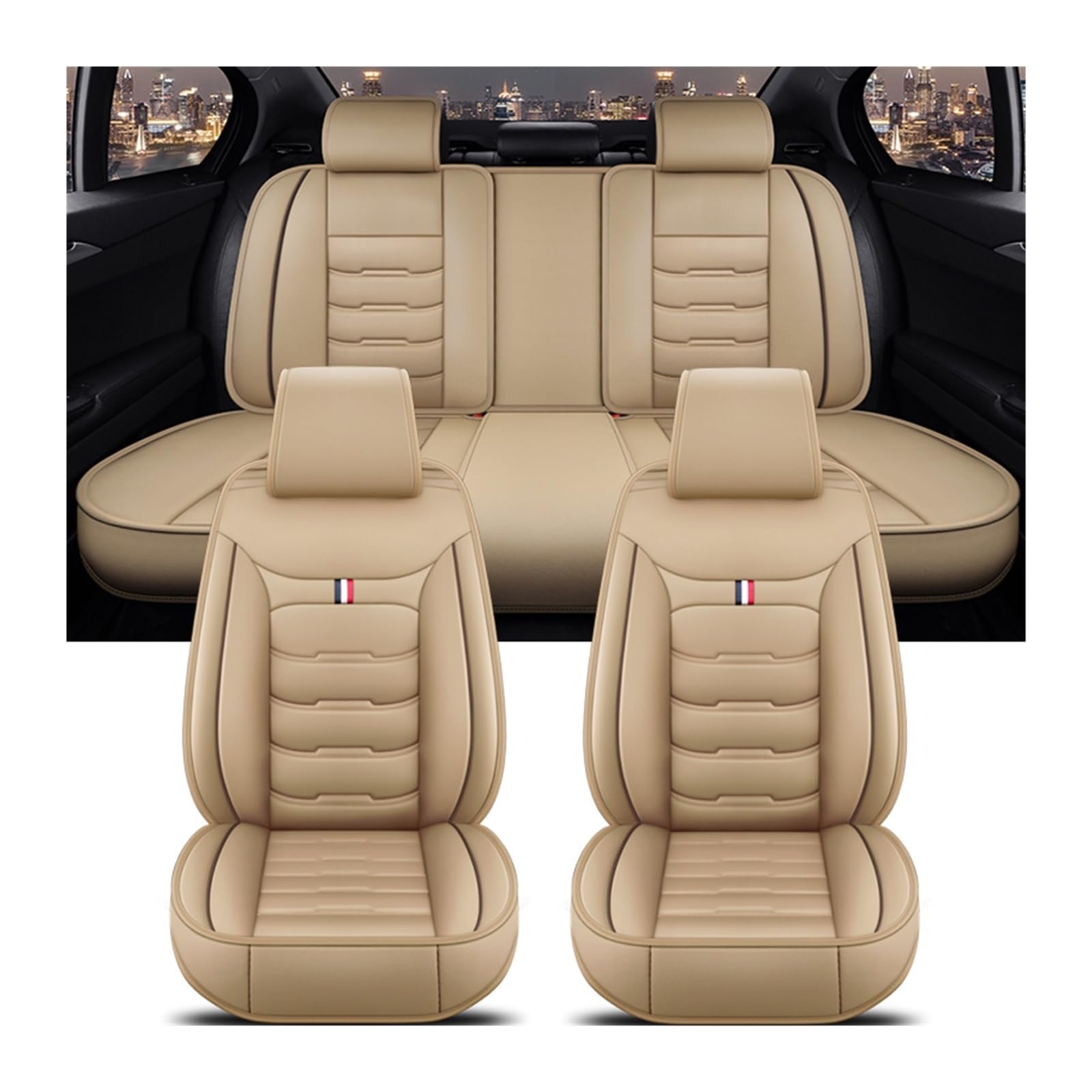 ALZZTUND schonbezug autositz Für Jeep Alle Automodelle Für Kompass Für Grand Für Cherokee Für Commander Für Wrangler JK Auto Sitzbezug Autositzschoner(Beige 5 Seat A) von ALZZTUND