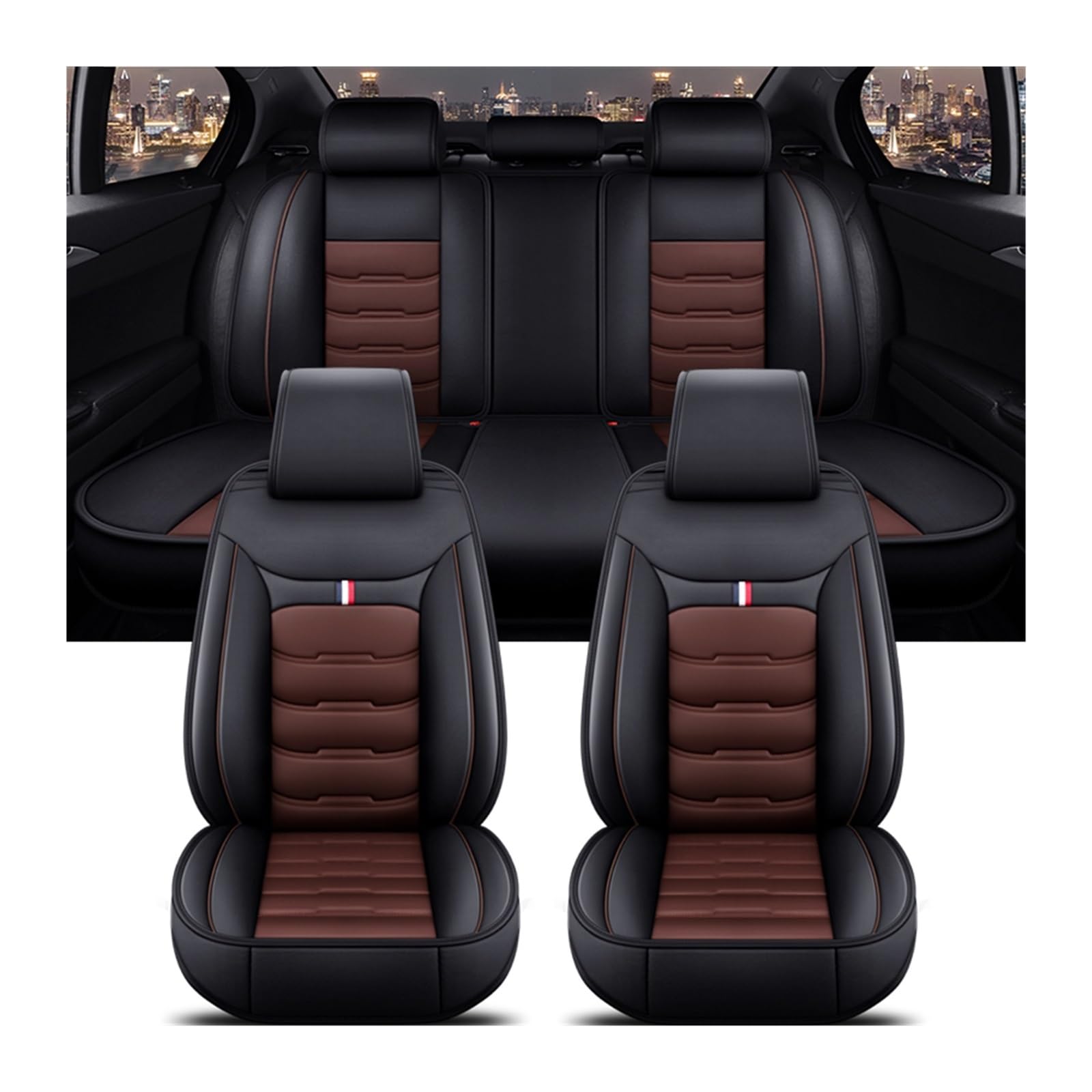 ALZZTUND schonbezug autositz Für Jeep Alle Automodelle Für Kompass Für Grand Für Cherokee Für Commander Für Wrangler JK Auto Sitzbezug Autositzschoner(Black Coffee 5 Seat A) von ALZZTUND