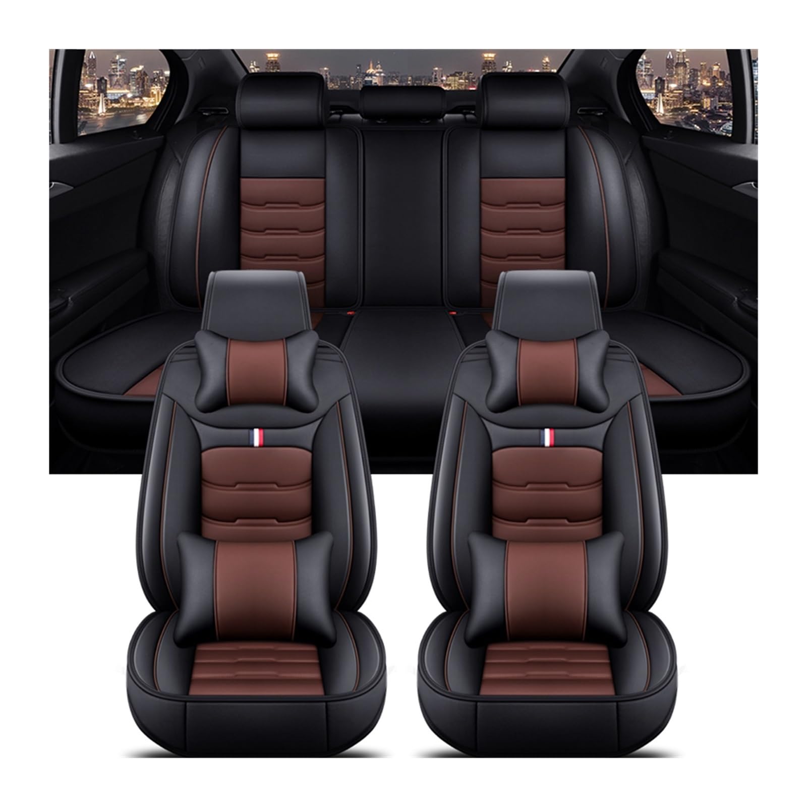 ALZZTUND schonbezug autositz Für Jeep Alle Automodelle Für Kompass Für Grand Für Cherokee Für Commander Für Wrangler JK Auto Sitzbezug Autositzschoner(Black Coffee 5 Seat B) von ALZZTUND