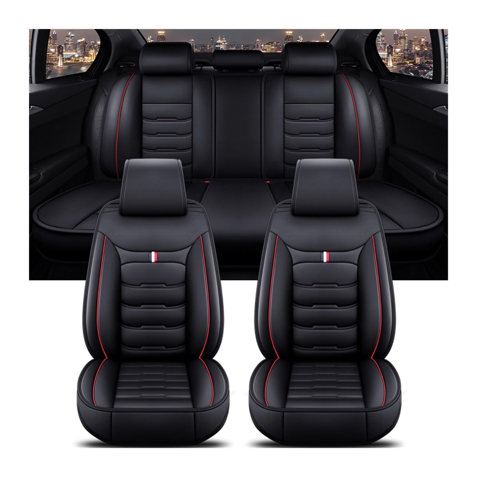 ALZZTUND schonbezug autositz Für Jeep Alle Automodelle Für Kompass Für Grand Für Cherokee Für Commander Für Wrangler JK Auto Sitzbezug Autositzschoner(Black Red 5 Seat A) von ALZZTUND