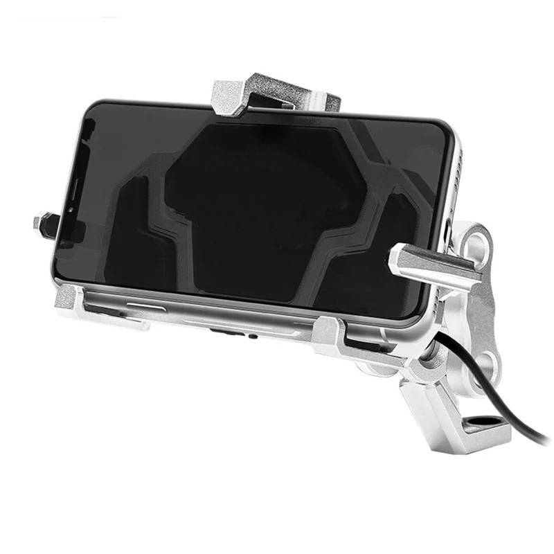 Handyhalter Motorrad Universal Motorrad Stoßfest Navigation Handy Halter Stoßdämpfung Aluminium Legierung 3,0 Schnell Ladegerät Telefon Halter GPS Navigation Halterung(S-Charging Mirror) von ALZZTUND