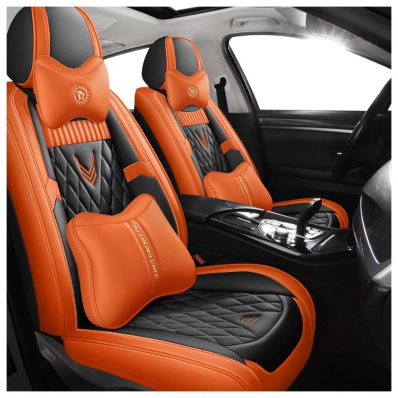 ALaaaaL Full Set Auto Sitzbezüge für BMW 2.Serie,2 Gran Tourer,Leder Wasserdicht Bequem Autositzbezüge Sitzschoner Innenraum Zubehör,B-Black Orange Deluxe von ALaaaaL