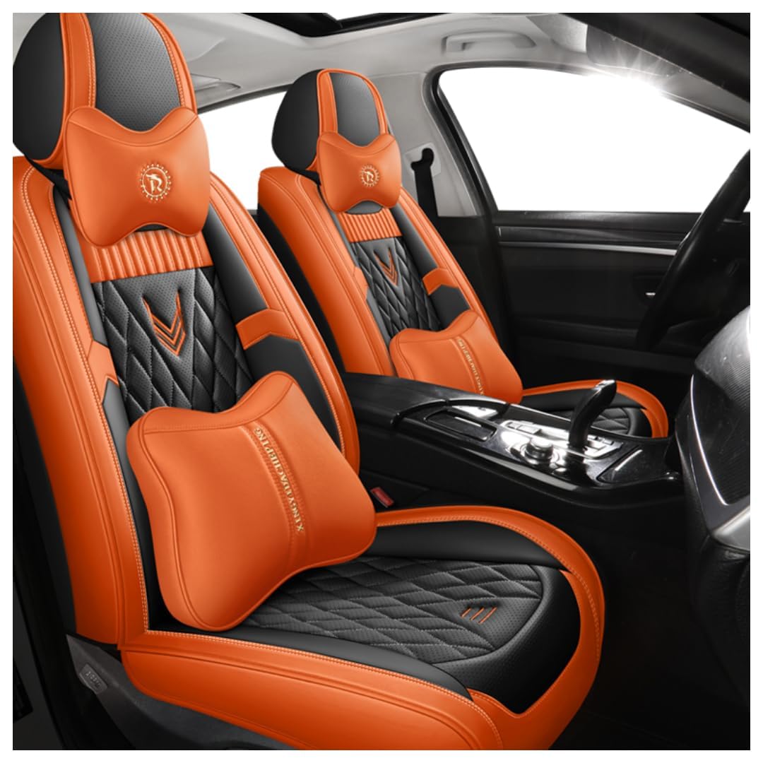 ALaaaaL Full Set Auto Sitzbezüge für Jaguar XE XF XJ E-Pace F-Pace I-Pace XEL XFL,Leder Wasserdicht Bequem Autositzbezüge Sitzschoner Innenraum Zubehör,B-Black Orange Deluxe von ALaaaaL