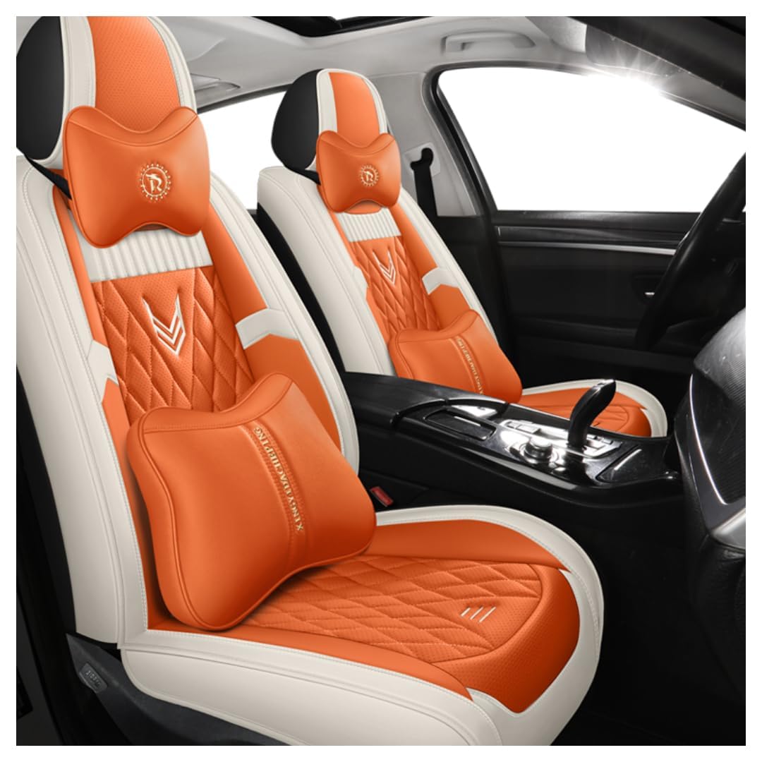 ALaaaaL Full Set Auto Sitzbezüge für Toyota CHR Corolla Yaris Sienna Vios Fortuner Kluger Sequoia Rush Wish,Leder Wasserdicht Bequem Autositzbezüge Sitzschoner Innenraum Zubehör,E-Orange Deluxe von ALaaaaL