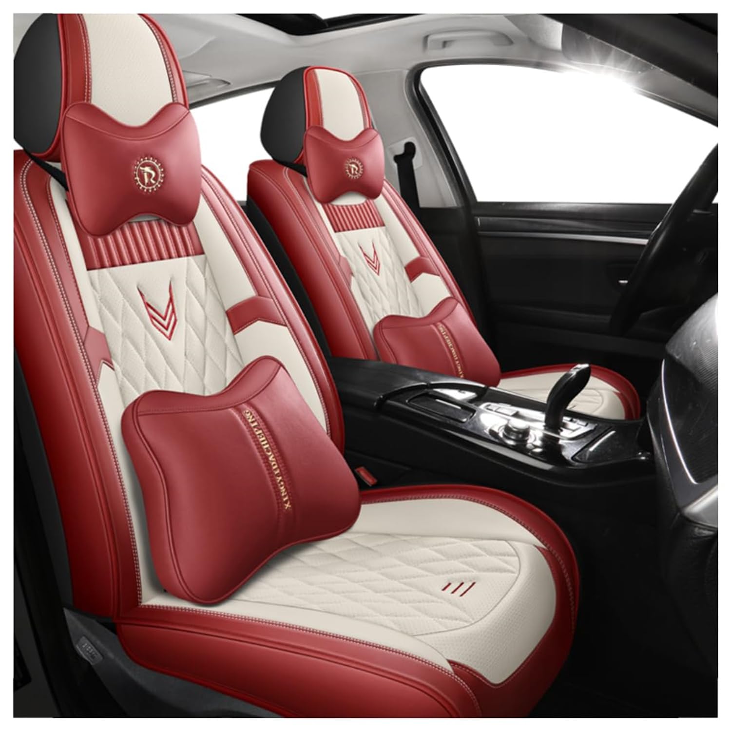 ALaaaaL Full Set Auto Sitzbezüge für VW Passat B7 2011-2017 with-Computer-Boxes,Leder Wasserdicht Bequem Autositzbezüge Sitzschoner Innenraum Zubehör,F-Red Deluxe von ALaaaaL