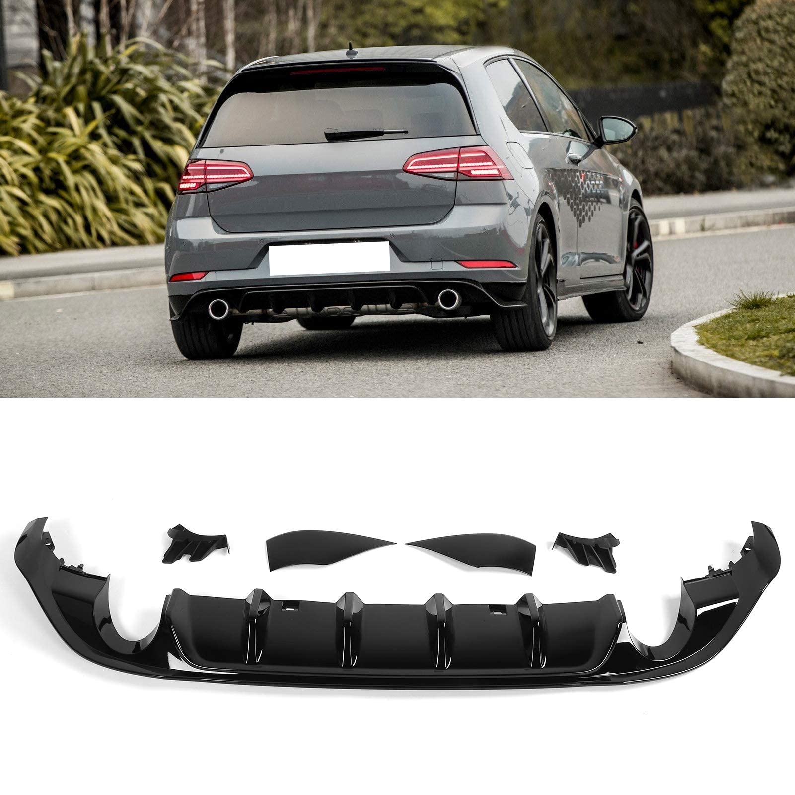 Auto Heckschürze Diffusor Lippe für MK7.5 Facelift 2017 2018 2019 2020 TCR,Heckstoßstange Lip Diffusor Splitter Spoiler Kratzschutz für die Hintere Lippe von ALaaaaL