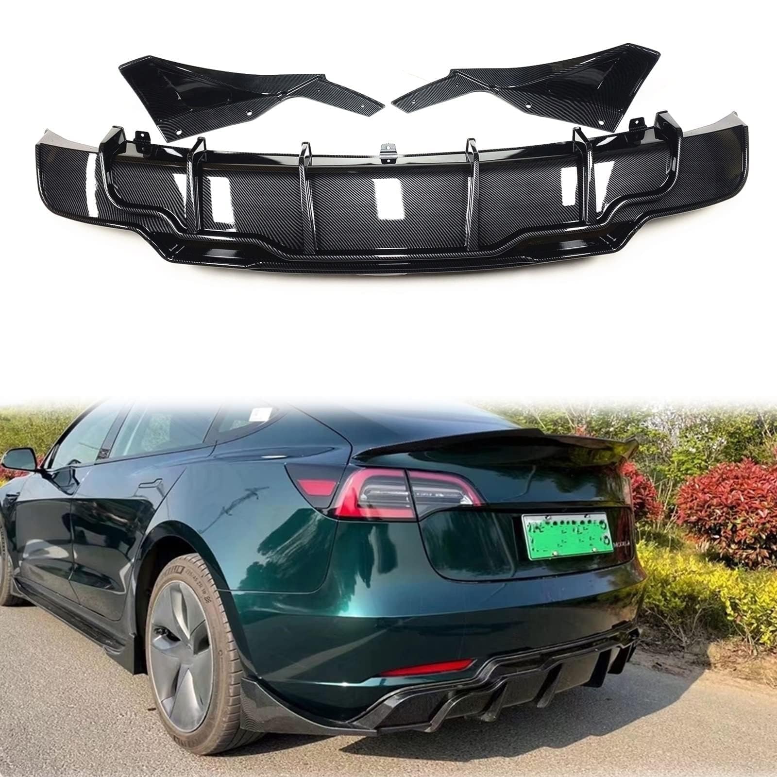 Auto Heckschürze Diffusor Lippe für Tesla Model 3 2017 2018 2019 2020 2021 2022 2023,Heckstoßstange Lip Diffusor Splitter Spoiler Kratzschutz für die Hintere Lippe von ALaaaaL