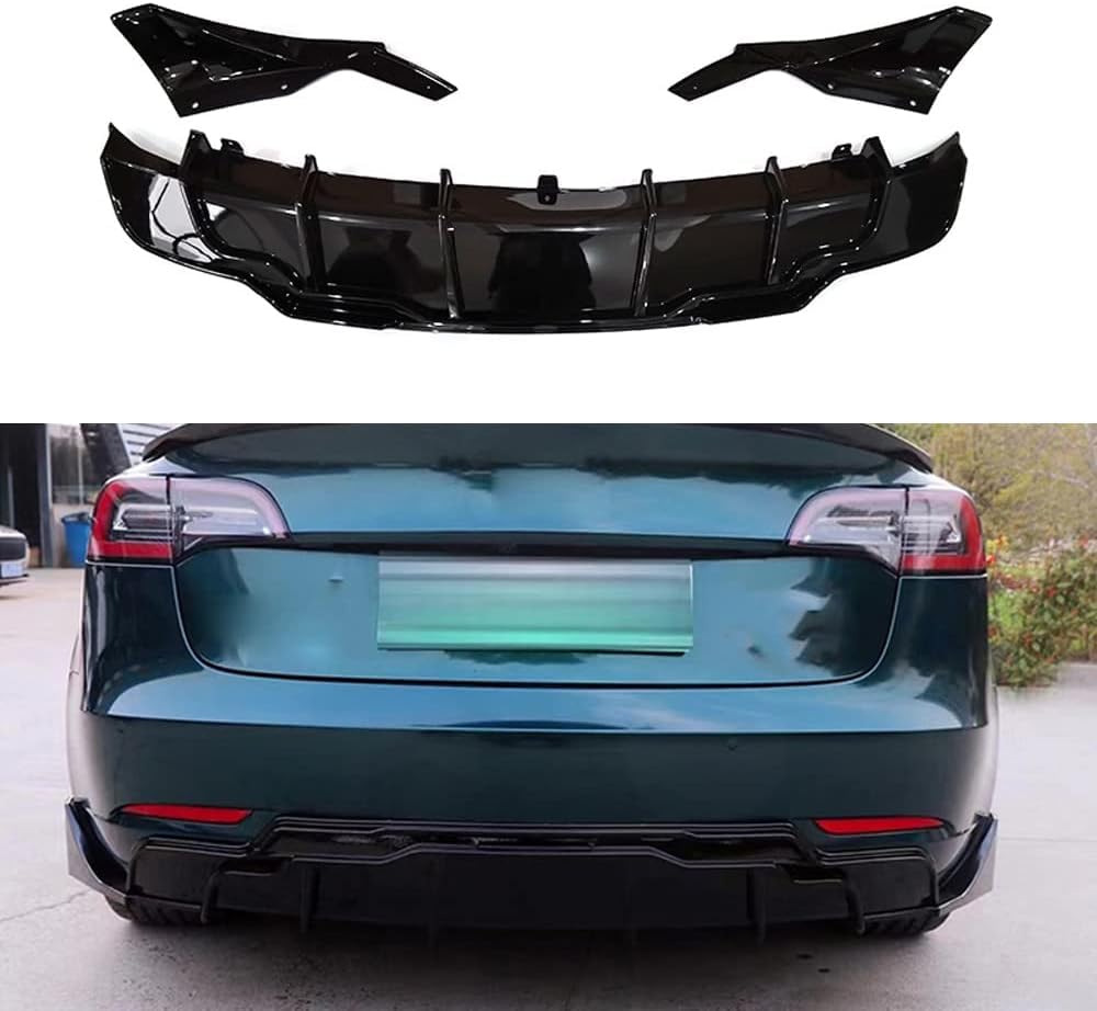 Auto Heckschürze Diffusor Lippe für Tesla model 3 2019+,Heckstoßstange Lip Diffusor Splitter Spoiler Kratzschutz für die Hintere Lippe von ALaaaaL