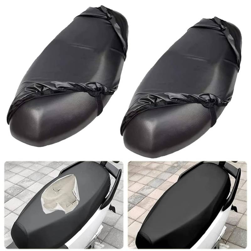 Leder Wasserdicht Sitzabdeckung Universal Schwarz Sitzabdeckung Roller Sitzbezug Motorrad Kissen Sitzbezug,Wasserdicht,Winter Warm Sommer Kühl für Die Meisten Motorrad-Rollerabdeckungen 2 Stücke von Amacoam