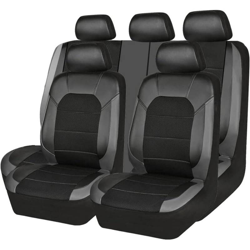 AMAIR Autositzbezüge Leder für Skoda Octavia Mk3 /(5E) /2015 2016 2017 2018 2019 2020,Vorder- und Rücksitzbezüge Komplettes Set Autositzzubehör,A/Black von AMAIR