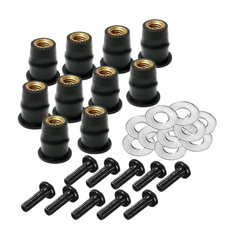 10/30 Stück Gut Mutter M5 5mm M6 Metric Gummi Motorrad Windschutzscheibe Gummi Niet Mutter Mit Zubehör Für HON&DA(Black-30Pcs M6) von AMASONY