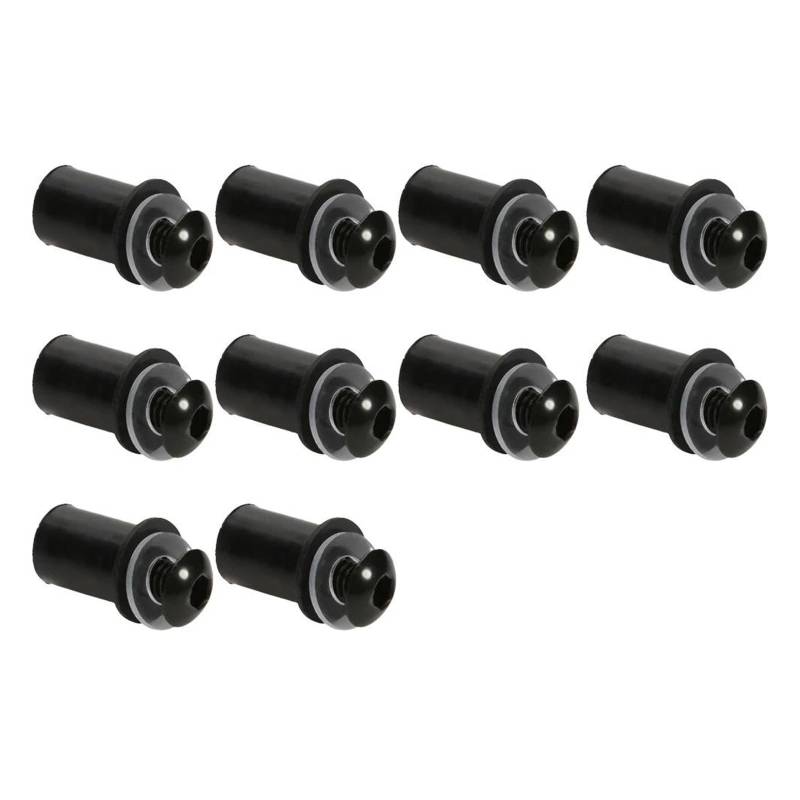 10 Stücke Motorrad M5 16mm Metric Gummi Gut Muttern Windschutzscheibe Verkleidung Gugel Eloxiert Windschutzscheibe Mutter Bolzen Schraube Kit(Black) von AMASONY