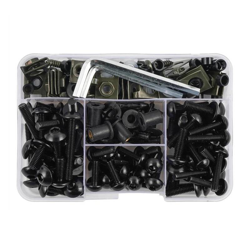 Schrauben-Unterlegscheiben-Satz 195Pcs Verkleidung Bolzen Schrauben Kit Mutter Clips Für KAW&ASAKI KLE650 KLE Versys 650 Ninja H2 H2R H2SE H2SX SE SX ER6F ER6N ER 6N 6F(Black) von AMASONY