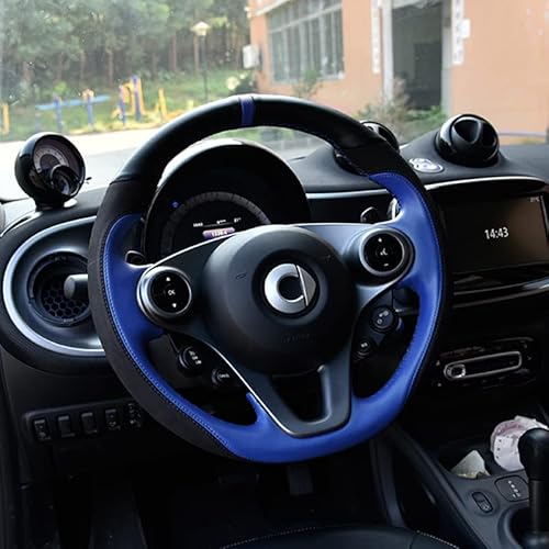 Auto-Lenkradbezug Wildleder für Smart fortwo forfour 450 453 451 450 Zubehör Auto-Lenkradbezug,Blue von AMEERR