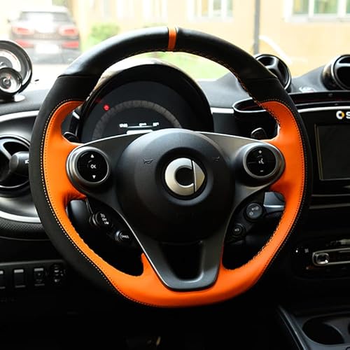 Auto-Lenkradbezug Wildleder für Smart fortwo forfour 450 453 451 450 Zubehör Auto-Lenkradbezug,Orange von AMEERR