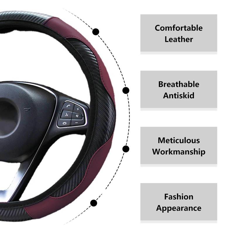 Auto Lenkradbezug aus Mikrofaser Leder für Opel Agila - Anti-Rutsch Lenkradabdeckung - Lenkrad Abdeckung für Frauen Männer - Sport Lenkradschutz,Wine Red von AMGASMG