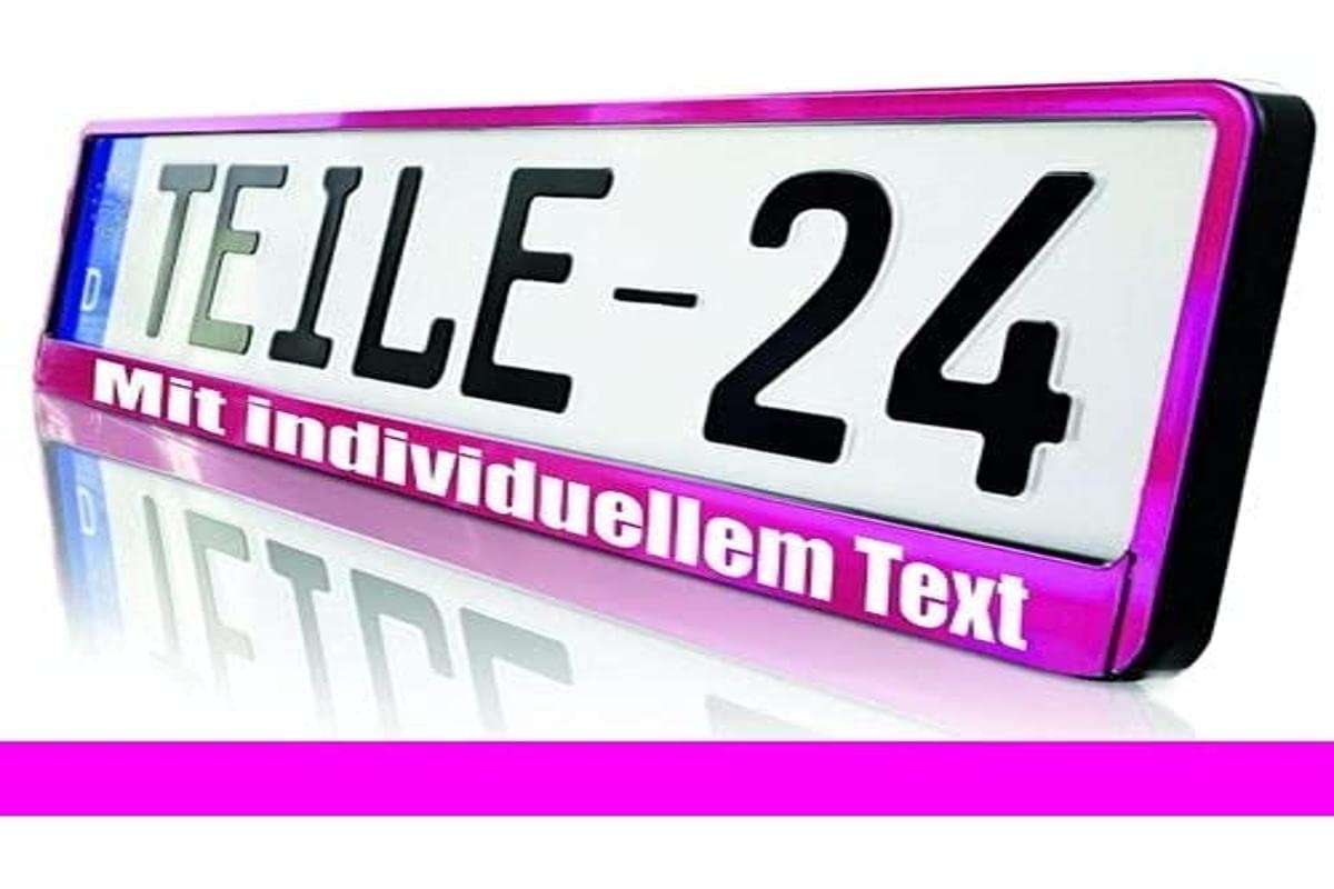 1 Paar Kennzeichenhalter PINK HP mit Wunschtext individuell Bedruckt inkl.Befestigungsschrauben und Fahrzeugscheinhülle von AMIO