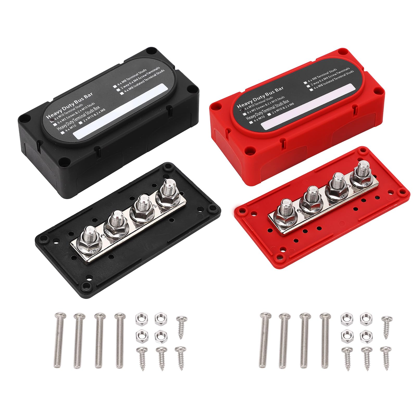 2 Stück DC 48 V Stromverteilerblock, 4 Bolzen, 300 A Batterie-Sammelschiene, Universell, 6 Abnehmbare Fenster, Sammelschienen-Klemmenblock, Stromverteilungs-Anschlusspfosten für von AMONIDA