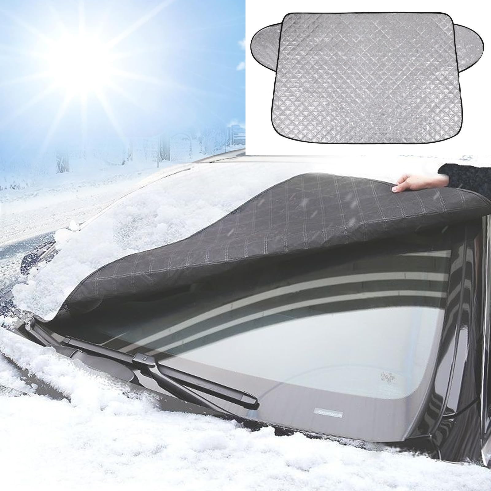 AMSNINK Frontscheibenabdeckung Winter, Abdeckplane Auto für Schnee, EIS und UV-Schutz, Ultra-dick, Strapazierfähig, Wasserdicht, Universell Passend für Autos und SUVs, Auto Winter Zubehör von AMSNINK