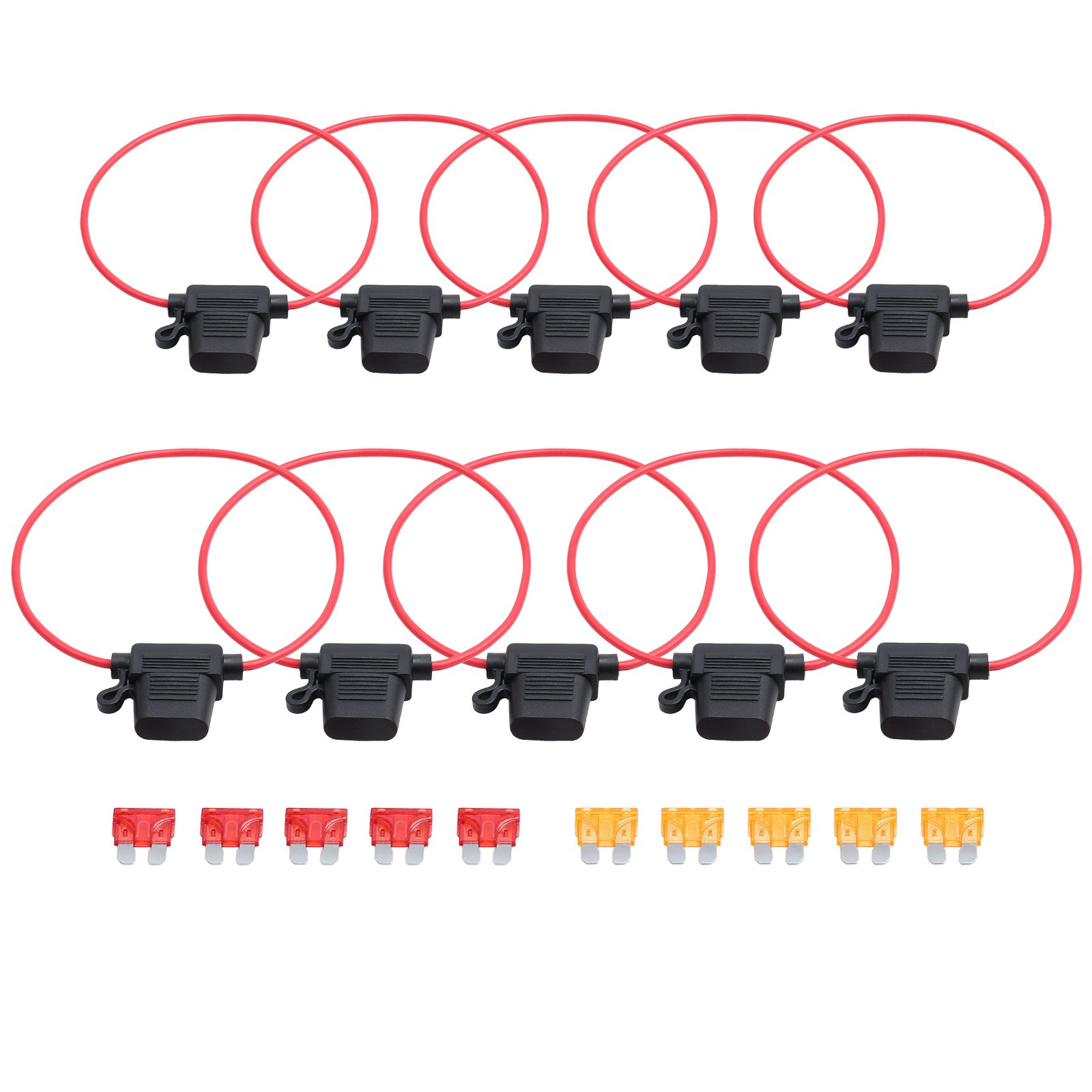 Sicherungshalter Wasserdichte Standard-Sicherungshalter 10 stück 12V 16AWG ATO-Klinge in Reihe Sicherungshalter von AMTOVL