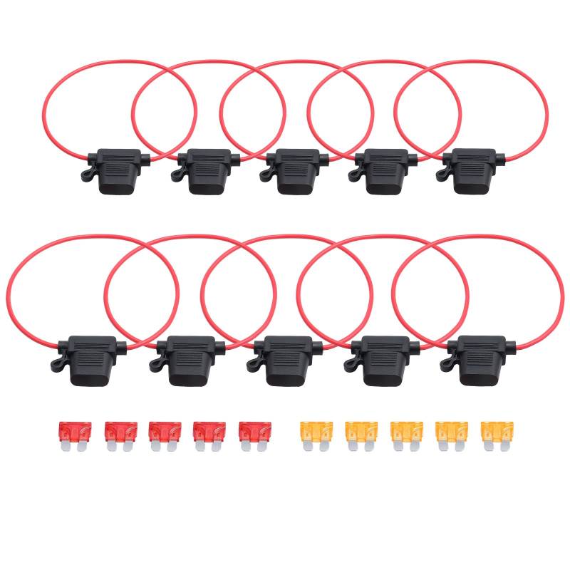 Sicherungshalter Wasserdichte Standard-Sicherungshalter 10 stück 12V 16AWG ATO-Klinge in Reihe Sicherungshalter von AMTOVL